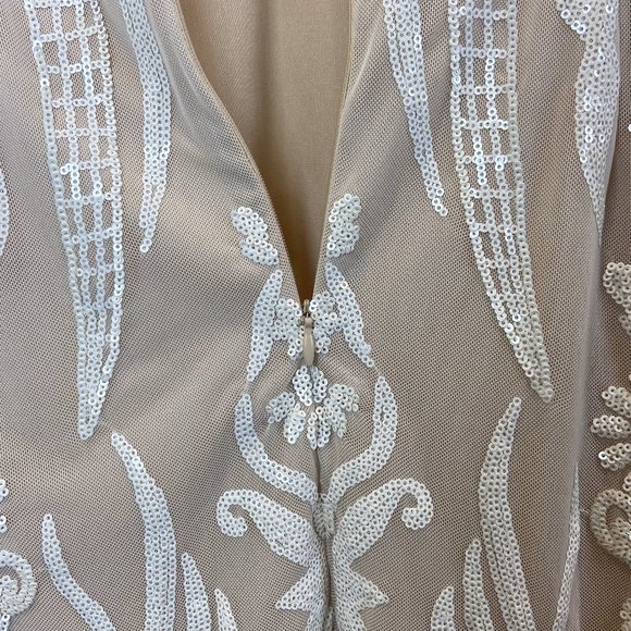 Endless Rose Beaded Brocade Dress Womens Size S White Sequin Nude lining - Picture 13 of 15